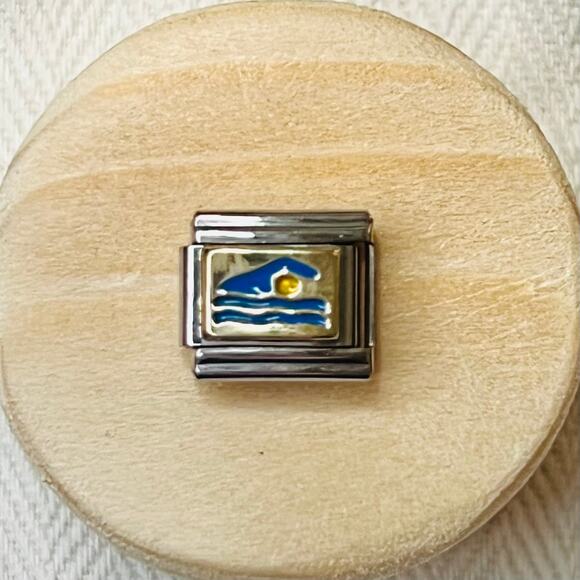Swimming Italian Charm Bracelet Link - Picture 1 of 1